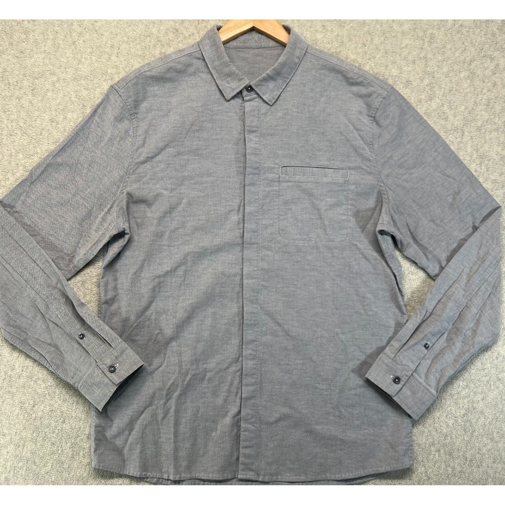 Lululemon Mens Commission Button-Up‎ Shirt Gray Office Preppy Classic L